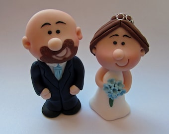 MINI Wedding Cake Topper, Bride and Groom or Same Sex Couple, Mini Novelty Cake Topper, Handmade - customise hair, flower and tie colours