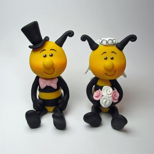 Bee Wedding Cake Topper, Bride And Groom, Novelty Topper, Handmade