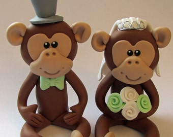 Bride And Groom Monkey Wedding Cake Topper,
