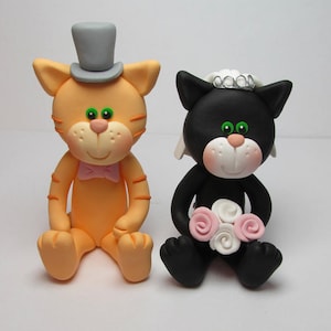 Topper de pastel de boda de gato, novia y novio, topper de novedad, hecho a mano
