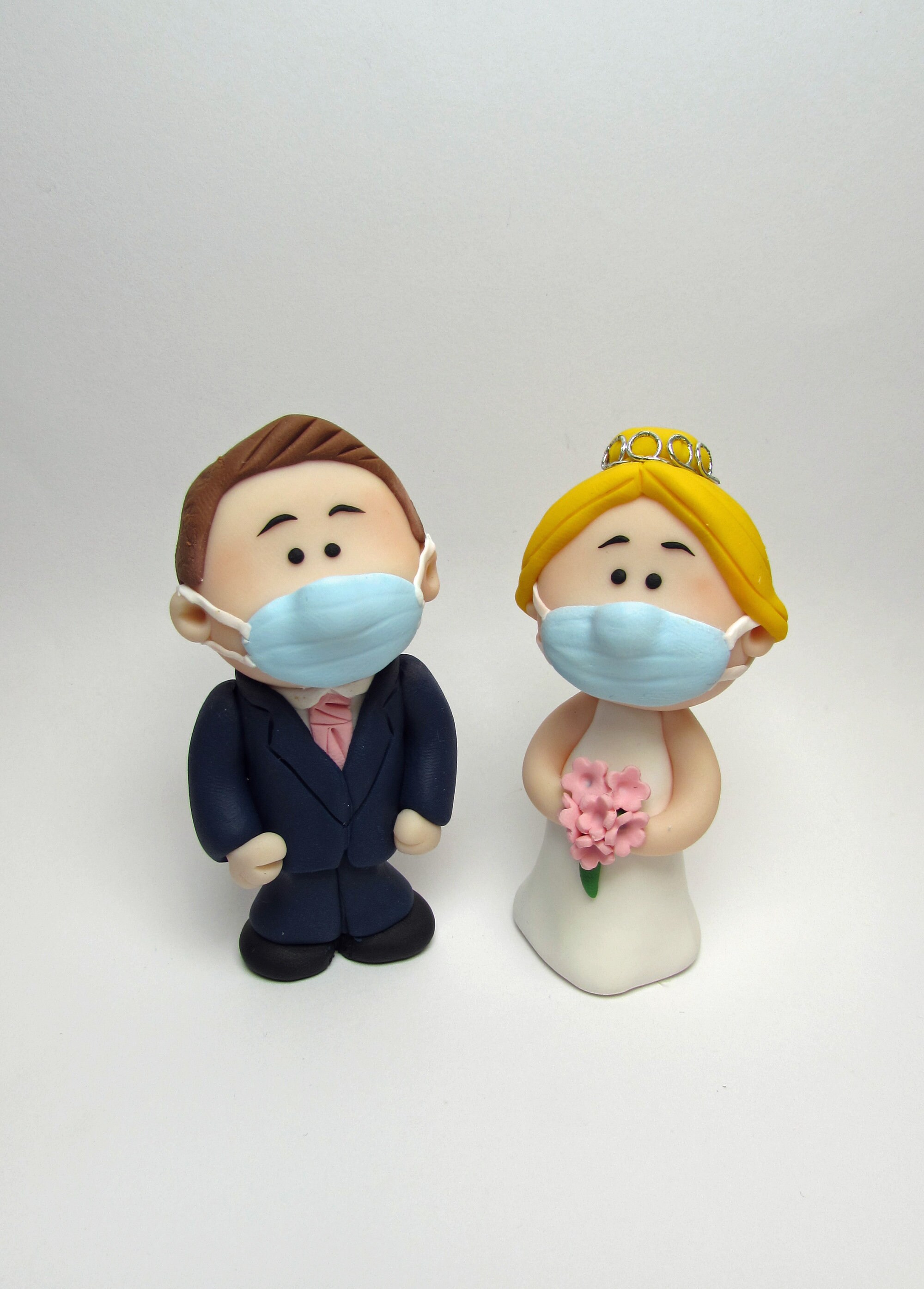 Quarantine themed MINI Wedding Cake Topper, Bride and Groom or Same S…