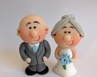 MINI Wedding Cake Topper, Bride and Groom or Same Sex Couple, Mini Novelty Cake Topper, Handmade - customise hair, flower and tie colours