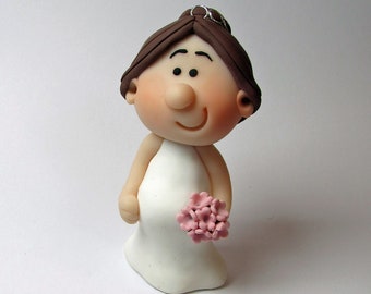 MINI Pregnant Bride Wedding Cake Topper, Mini Novelty Cake Topper, Handmade - customise hair and flower colours