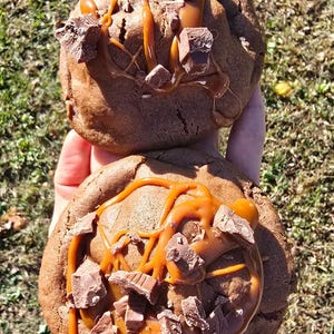 Chocolate Caramel Marshmallow Stuffed Cookie- gourmet cookie, stuffed cookie, filled cookie, cottage food friendly, oversized cookie