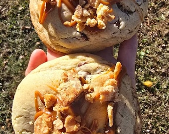 Waffle Cone Fudge Stuffed Cookie- gourmet cookies, cottage food friendly, stuffed cookies, filled cookies, oversized cookies