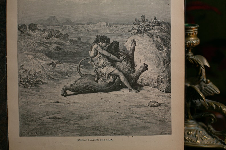 Samson Slaying the Lion: Gustave Dore Antique Illustration | Etsy