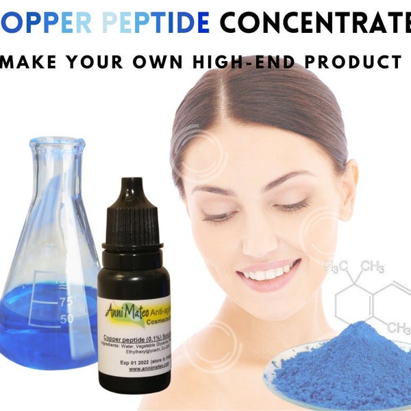 Concentrated Copper peptide Cu-GHK stock solution - Add to your own cream or serum - for skin or hair, 1000 ppm