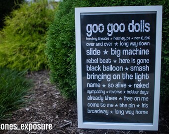 どのコンサートからでもカスタム セット リストを印刷できます。パール ジャム、スプリングスティーン、ティンバーレイク、U2、ジェイ Z、リンキン パーク、ビリー ジョエル、デイブ マシューズ バンドなど。