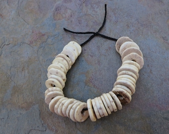 Vintage Ostrich Shell. Kenya African Trade Beads. Worn. Collectible. 40 beads.