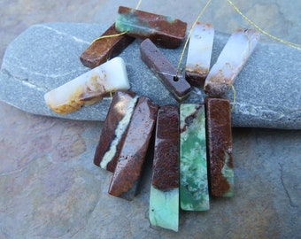 Natural Chrysoprase Stick Beads: Large Polished Gemstone Pendants