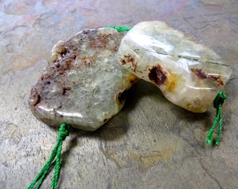 Large Green Prehnite Gemstone Beads: Freeform Slices, Inner Peace (53mm & 47mm