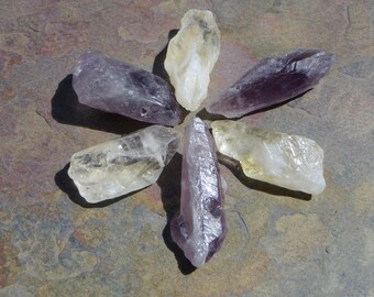 Natural Raw Amethyst & Citrine Beads. Crystals. Gemstone.  Birthstone.  6 Large Beads  001051