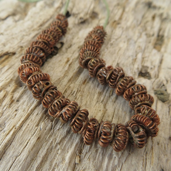 Small African Copper Metal Trade Beads From Baule Ivory Coast Ghana. Handmade. Approx 7mm. 34 Beads   012327