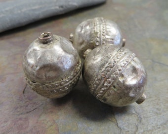 Old Ethiopian Silver Beads: Handmade White Metal XL African Trade Beads