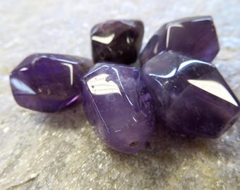 Amethyst Oval Tumble Nugget Beads. Faceted. 5 Large 25mmX18mm Beads