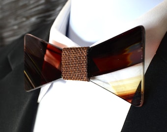 Brown Stained Glass Bow Tie, Handmade Holiday Gift for Men, Unique Tuxedo Accessory, Brown Web Ribbon, Christmas Gift for Dad or Brother