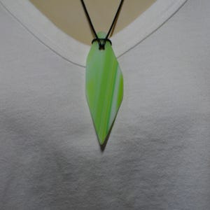 Handmade Glass Pendant Necklace: Green, Blue & White Striped Jewelry