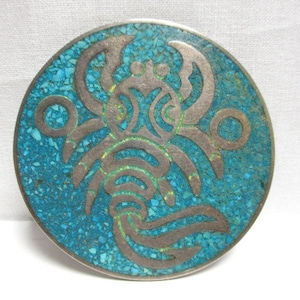 Gr 74 Taxco Rafael Dominguez Inlaid Turquoise Pendant Pin Scorpion Sterling Silver