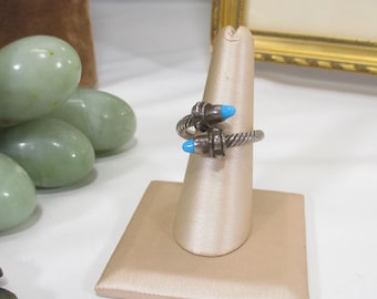 Anillo de plata esterlina con turquesa y diseño de bypass, Gr 208 Taxco - Talla 7