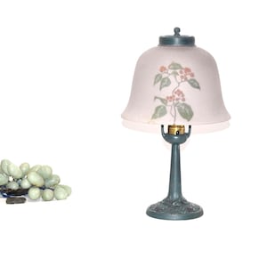 Vintage Reverse Painted Arts and Crafts Desk or Boudoir Cast Iron Lamp