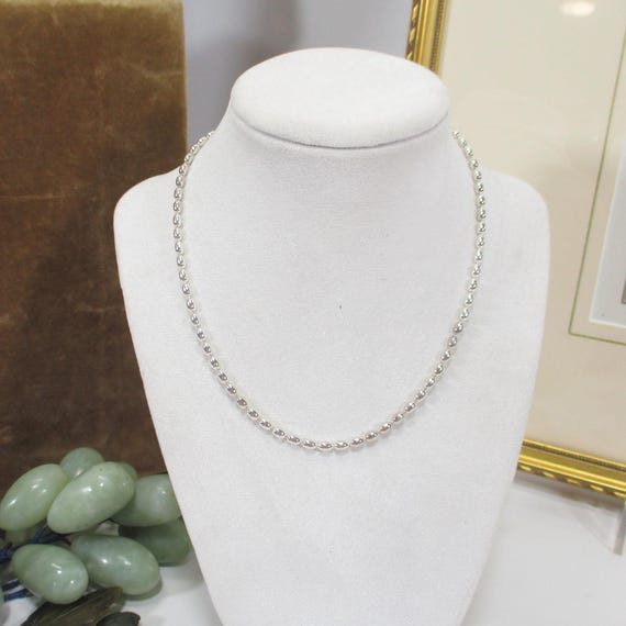 Gr 202 Sterling Silver Solid Bean Link Chain Neck… - image 1