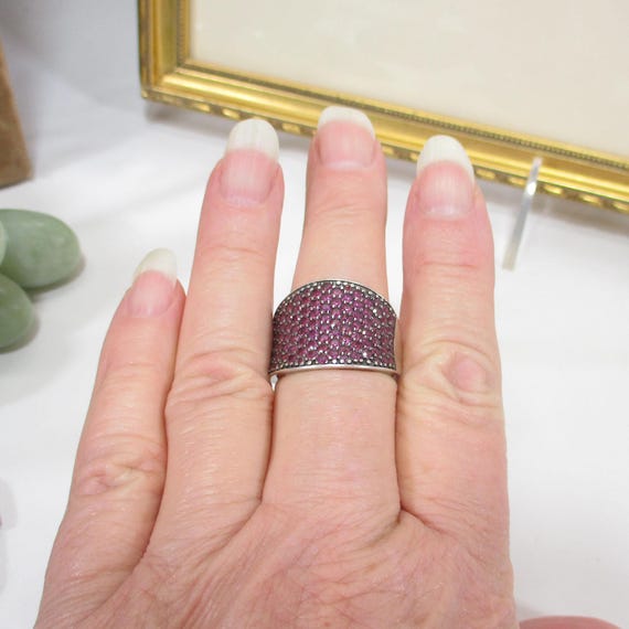 Gr 204 Sterling Silver Ruby Statement Ring Size 11 - image 4
