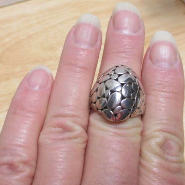 Gr 145 Groß Sterling Silber Kiesel oder Kroko Design Statement Ring Größe 12 1/4