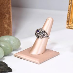 Gr 176 Vintage Sterling Silver and Amethyst Poison Ring Signed Eagle Mark Taxco Mexico