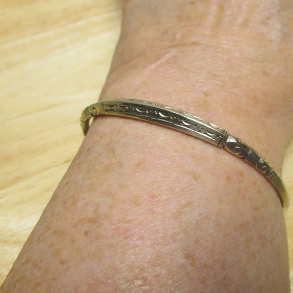 Gr 145 Sterling Silver Ingot Hand Stamped Carinated Tribal Cuff Bracelet