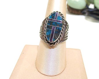 Anillo Navajo Leonard Platero de turquesa y charoíta, n.º 182.