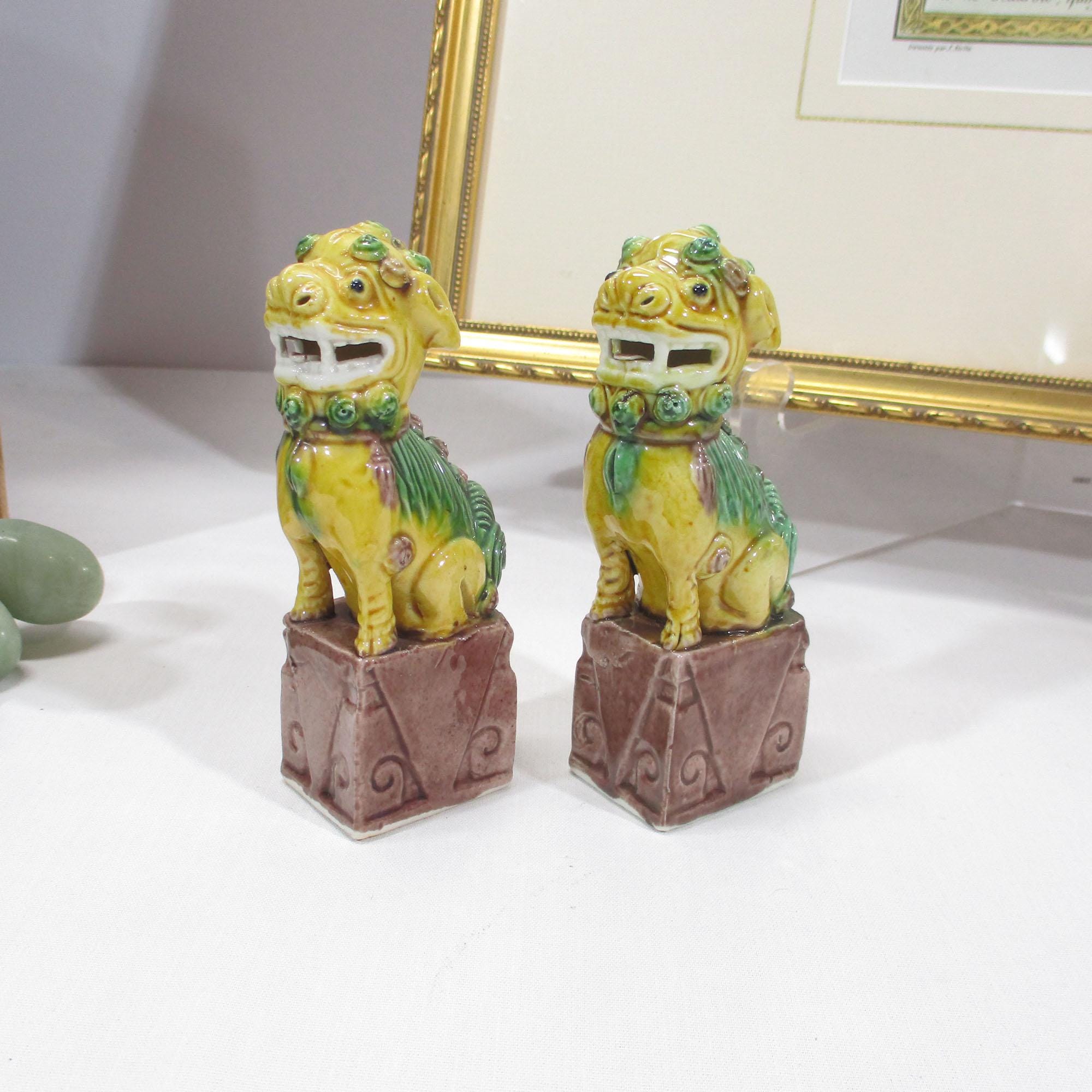 高級ブランド Chinese Sancai 168 Gr Export Foo Lions Temple Small Pair 彫刻