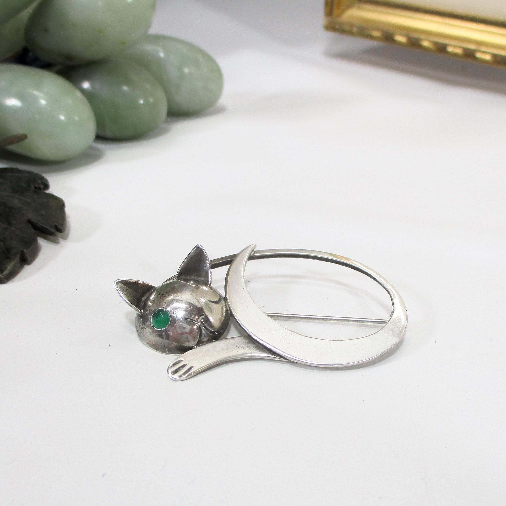 Gr 209 Vintage JOPOL Georg Jensen Sterling Silver Winking Cat Pin