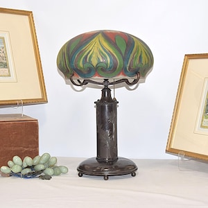 PG45 Pairpoint Reverse Painted Bronze Lamp Vienna Shade