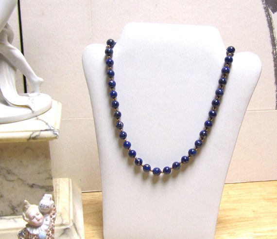 Gr 147 Vintage Solid 14K Gold and Lapi Lazuli Bead