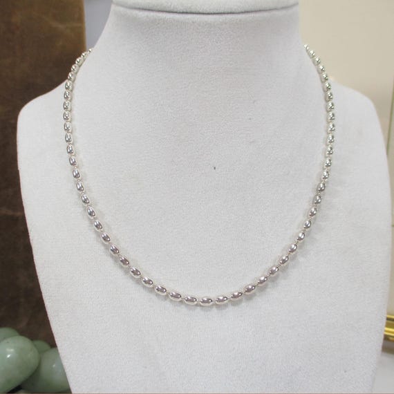 Gr 202 Sterling Silver Solid Bean Link Chain Neck… - image 2
