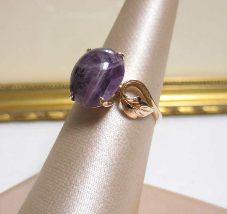 Gr 80 Edwardian14K Rose Gold and Amethyst Ring Floral Setting Size 7 14