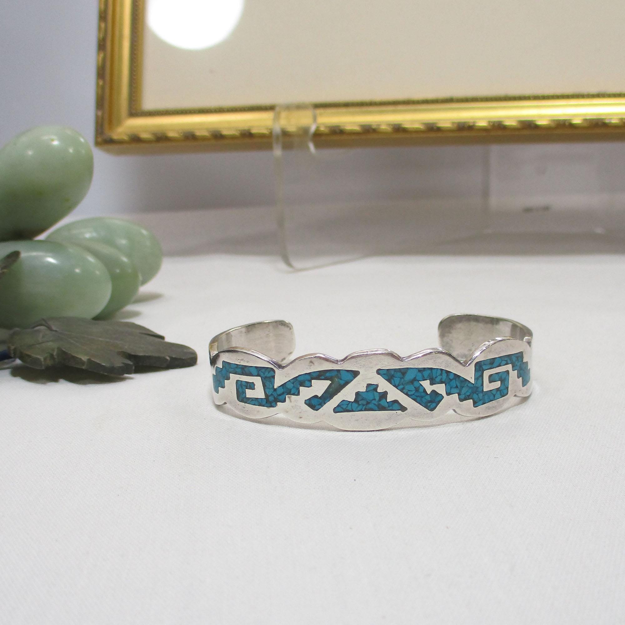 Vintage Turquoise Chip Inlay Bracelet - Etsy