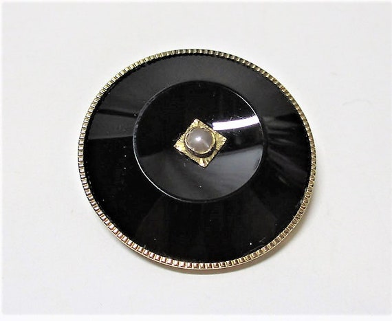 Gr 76 Victorian Solid 14K Gold, Onyx and Pearl Mo… - image 1