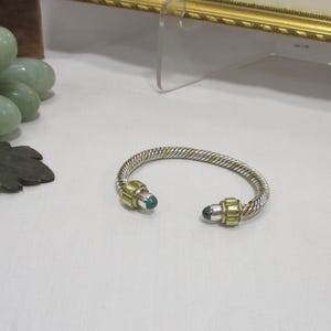 Gr 170 Taxco Sterling Silver Malachite Southwestern Twisted Cable Cuff Bracelet