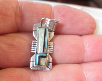 Gr 123 Navajo Russ Rockbridge Sterling Silver Inlaid Opal Pendant
