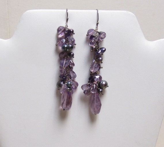 Gr 149 Sterling Silver, Amethyst and Pearl Long Dr