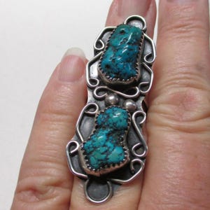 Gr 21 Vintage Navajo Sterling Silver and Turquoise Concho Ring Old Pawn Signed D