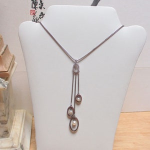 Gr 141 Sterling Silver and Cubic Zirconia Drop Y Necklace