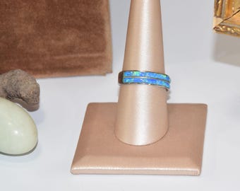 Anillo apilable Navajo de plata esterlina con incrustaciones de ópalo, Gr 174