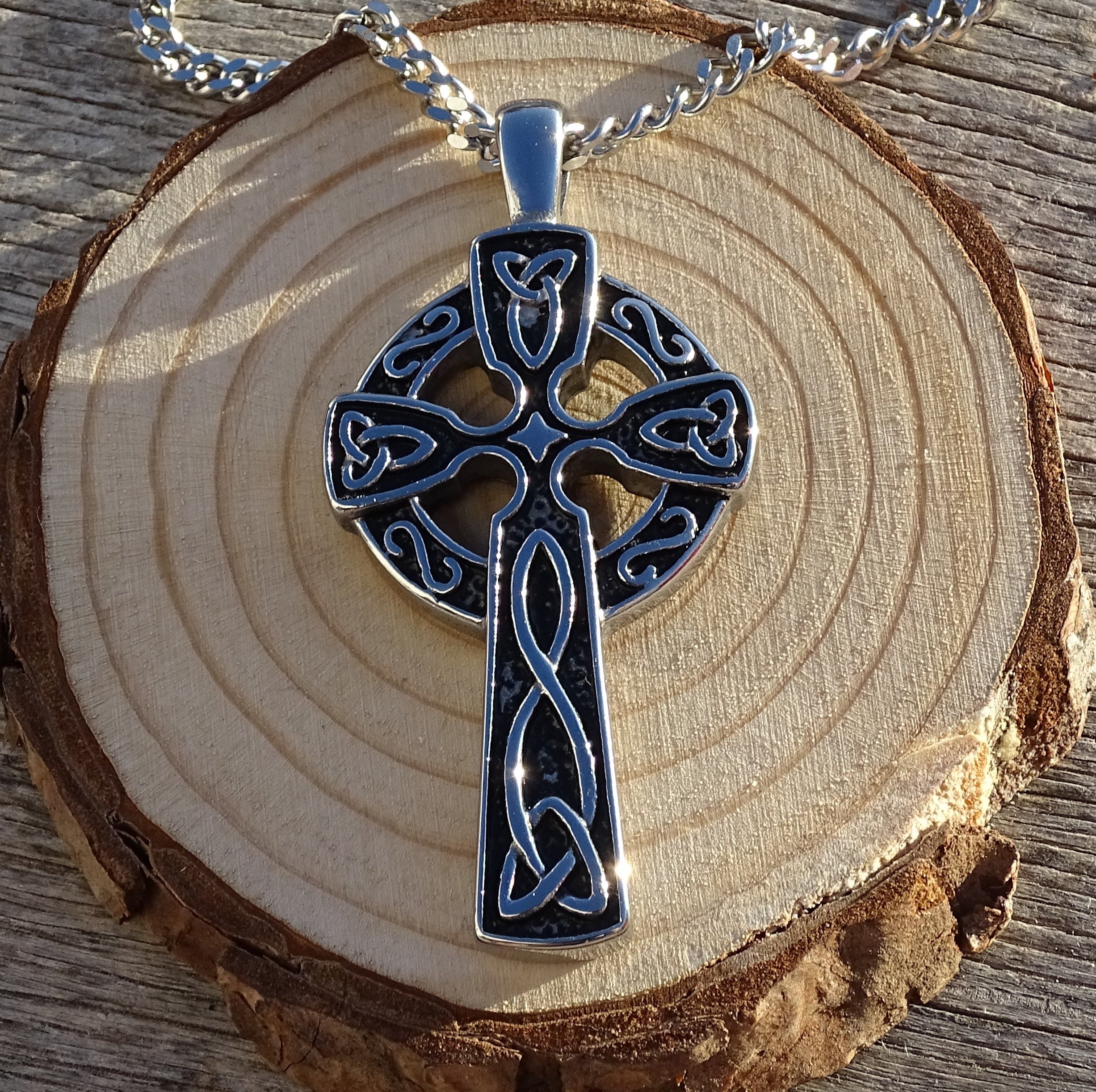 Irish celtic necklace,celtic animals,celtic cross,chakra reiki,wicca  wiccan,pagan shaman,healing crystals,rocks gems minerals,bronze chain -  Jewelry