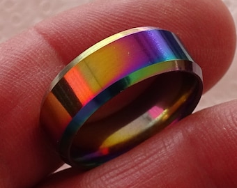 Stainless steel ring,rainbow ring,gay pride ring,lesbian ring,lgbt ring,blue steel ring,stainless steel band