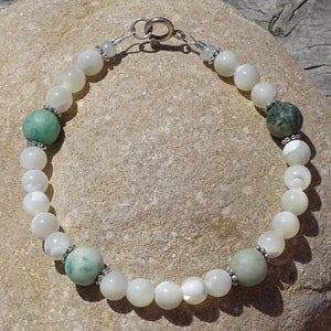 Jade gemstone bracelet,mother of pearl bead bracelet,jasper crystal bracelet,beaded bracelet,healing bracelet,silver,boho bracelet