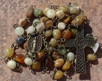 Celtic rosary beads,celtic cross,irish catholic rosary,jade rosary beads,march birthstone,five decade rosary,gemstone rosary,ave maria