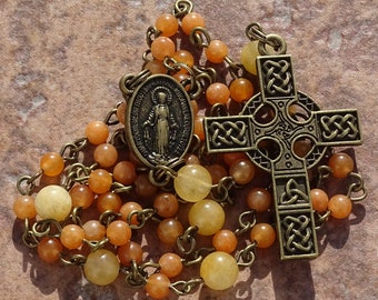 Irish rosary beads,jade celtic rosary beads,celtic cross,gemstone rosary,red aventurine rosary,catholic gift,virgin mary,first communion