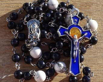 Rosary beads,catholic rosary beads,catholic rosary,rosaries,first communion gift,gemstone rosary,prayer beads,virgin mary,crucifix,blue gold